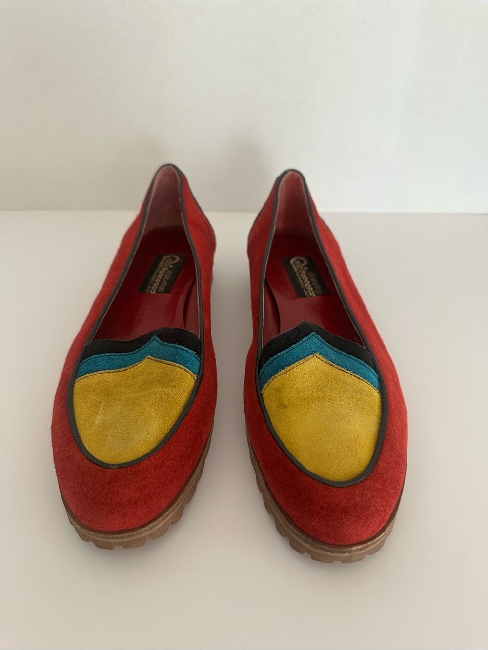 Vibram Red Suede Flats with Yellow & Teal Accents